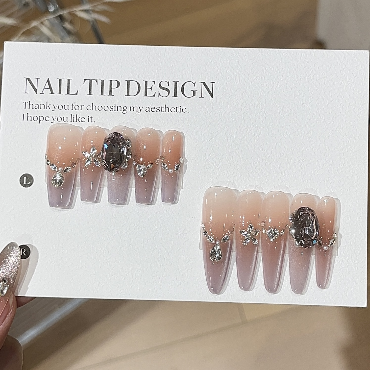 【星光】爆闪紫罗兰色轻奢锆石钻法式猫眼长款纯手工穿戴甲