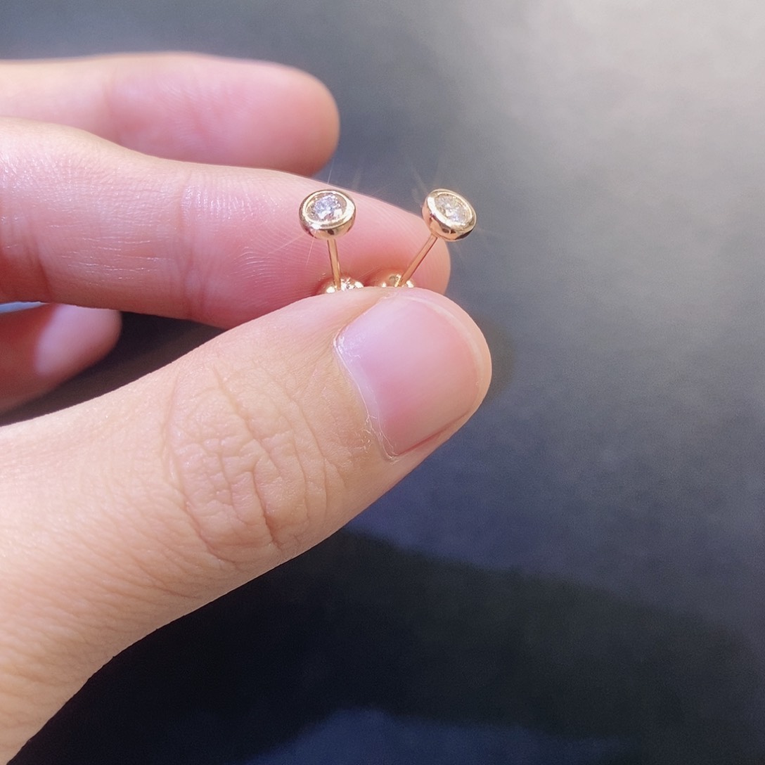 钻石耳饰18K金镶嵌泡泡耳针K玫