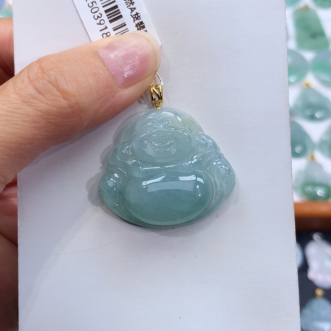 翡翠18K金镶嵌颈饰翡翠吊坠