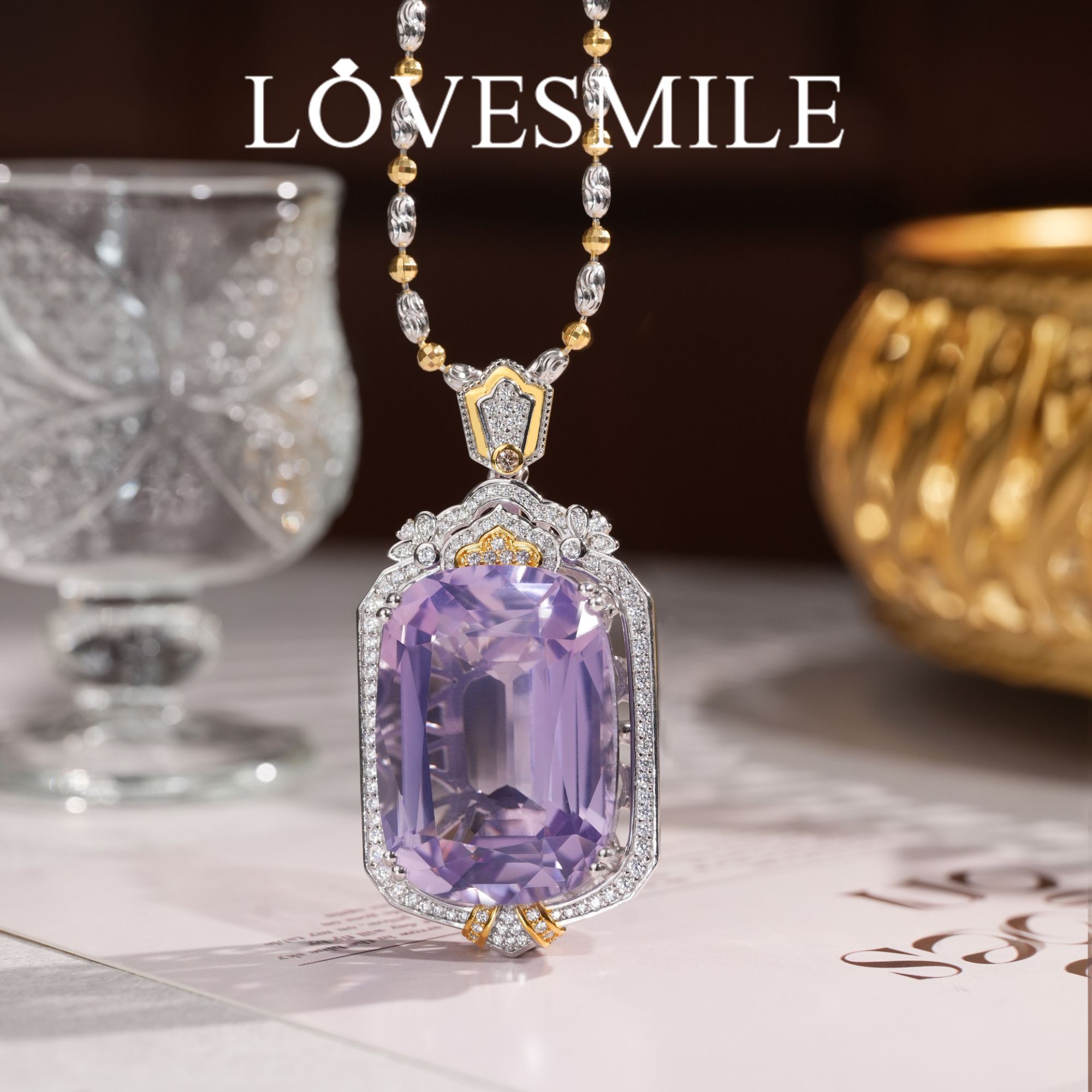 S925银紫晶吊坠薰衣草色大气华丽精致时尚