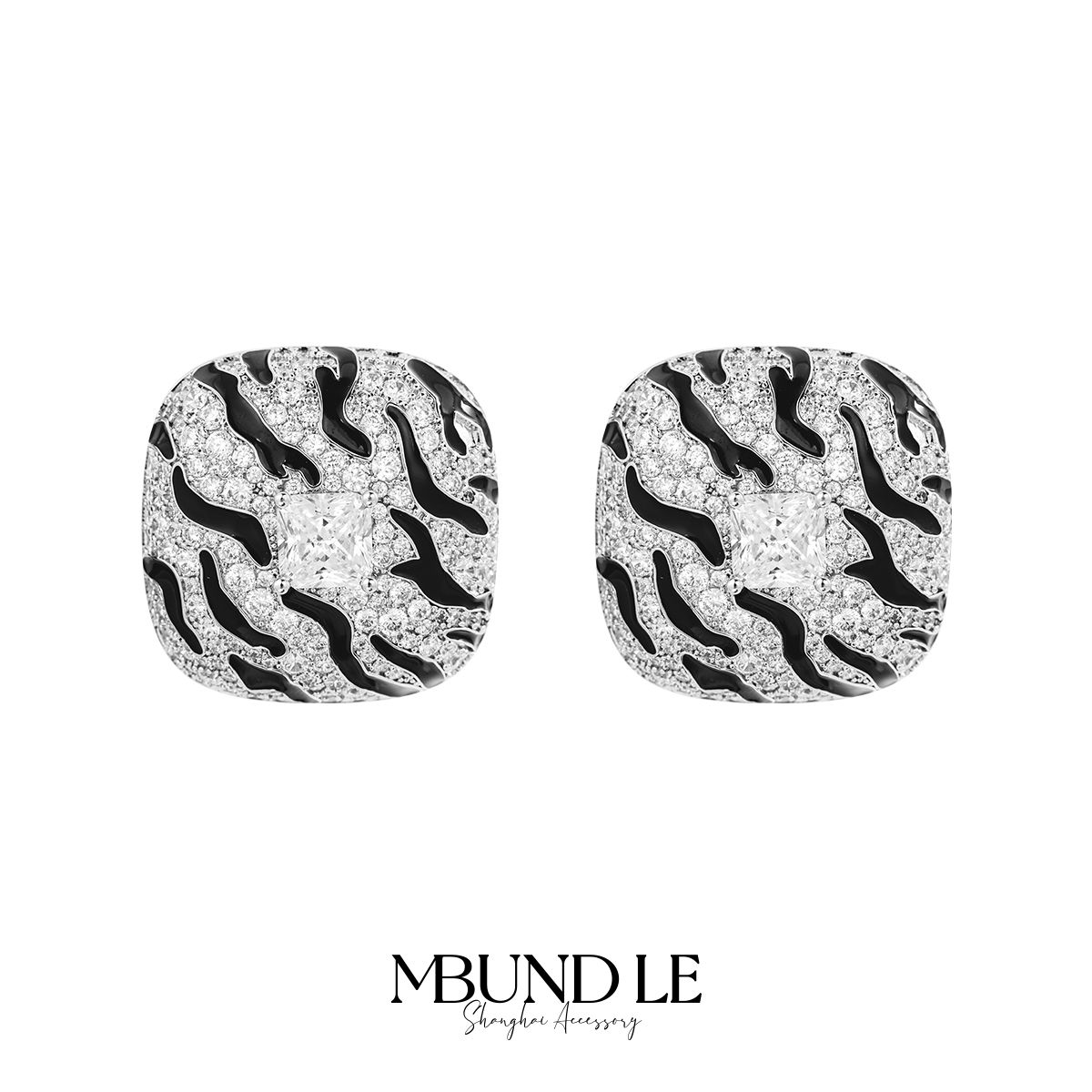 摩邦珠宝 铜合金耳饰 虎纹方形耳环时尚官方专属