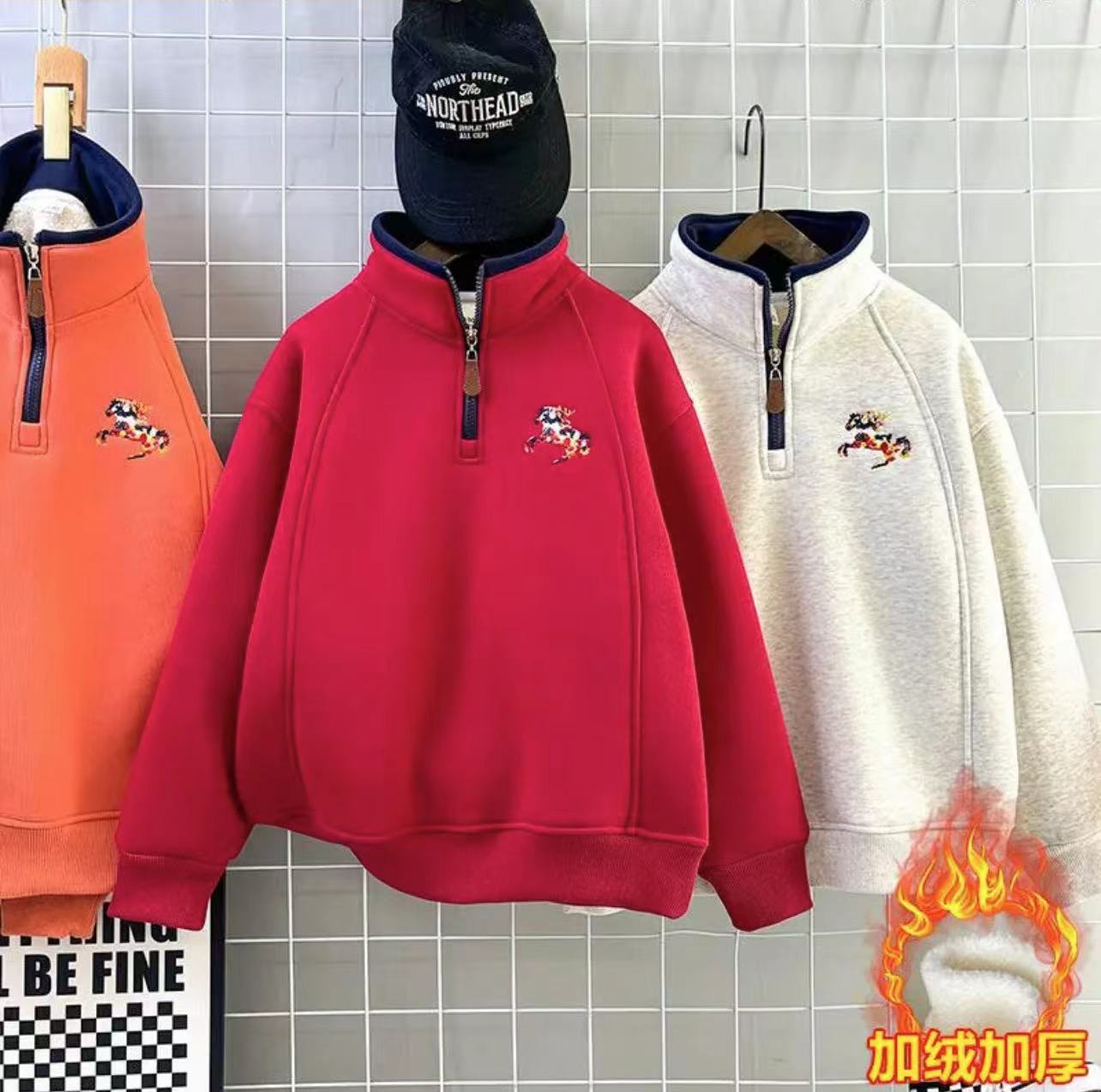 【羊羔绒刺绣小马卫衣】儿童加厚立领拉链韩版百搭上衣