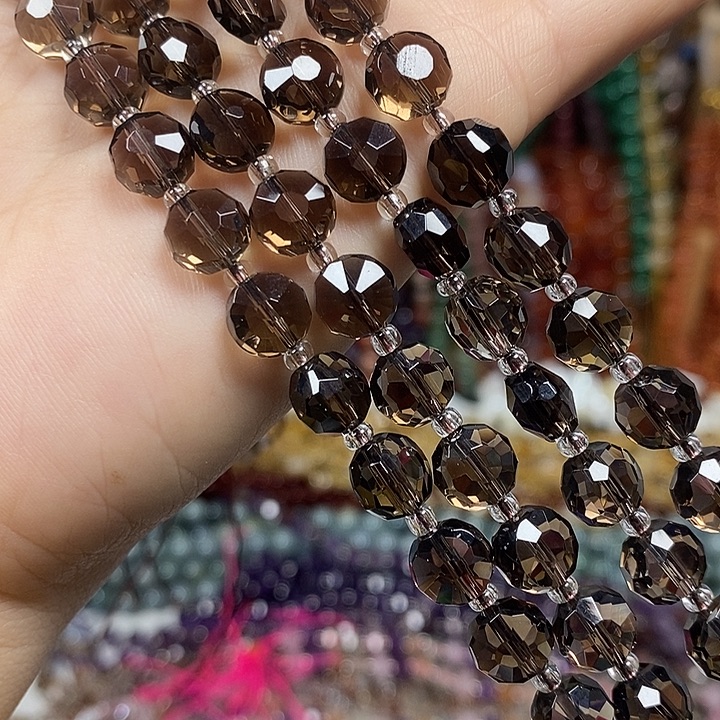 玛瑙/玉髓未镶嵌珠宝半成品天然净体茶晶切面卡8mm一条