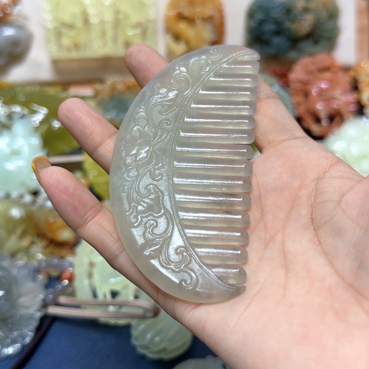 未镶嵌蛇纹石玉木梳