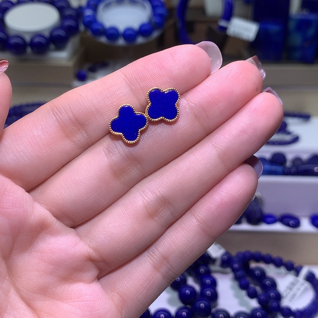 青金石合金天然原矿耳钉