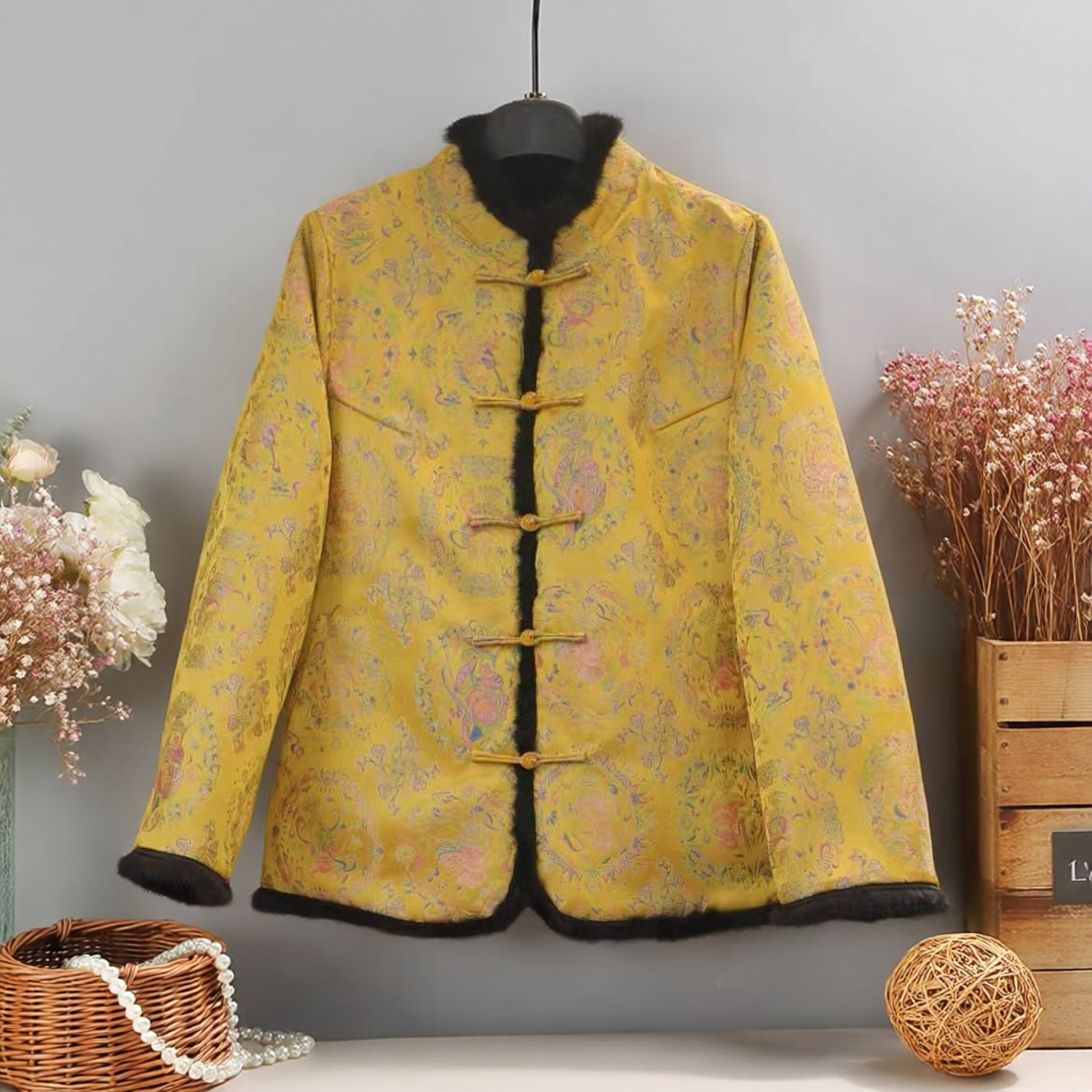 非遗苏绣织花秋冬真毛厚外套新中式棉衣2025轻奢高端立领棉服692