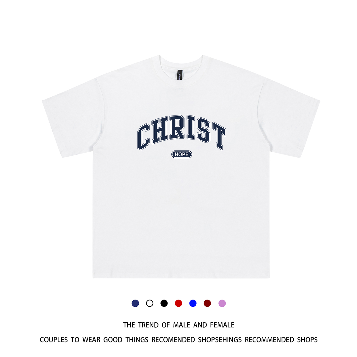 280克全棉宽松印花短袖T恤男女情侣款休闲圆领透气学生上衣夏季衫