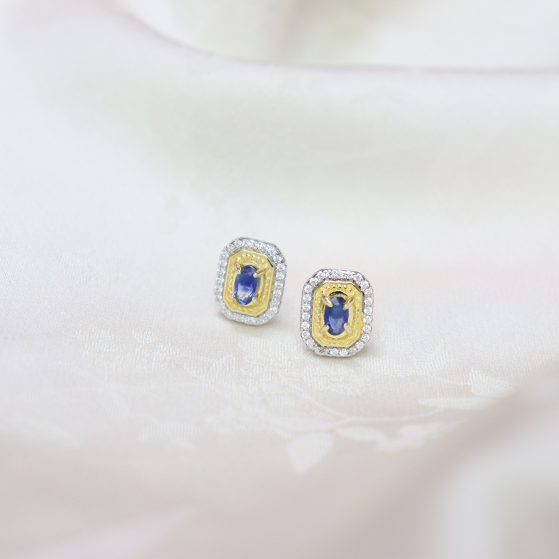 天然蓝宝石简约精致气质女款耳钉耳饰