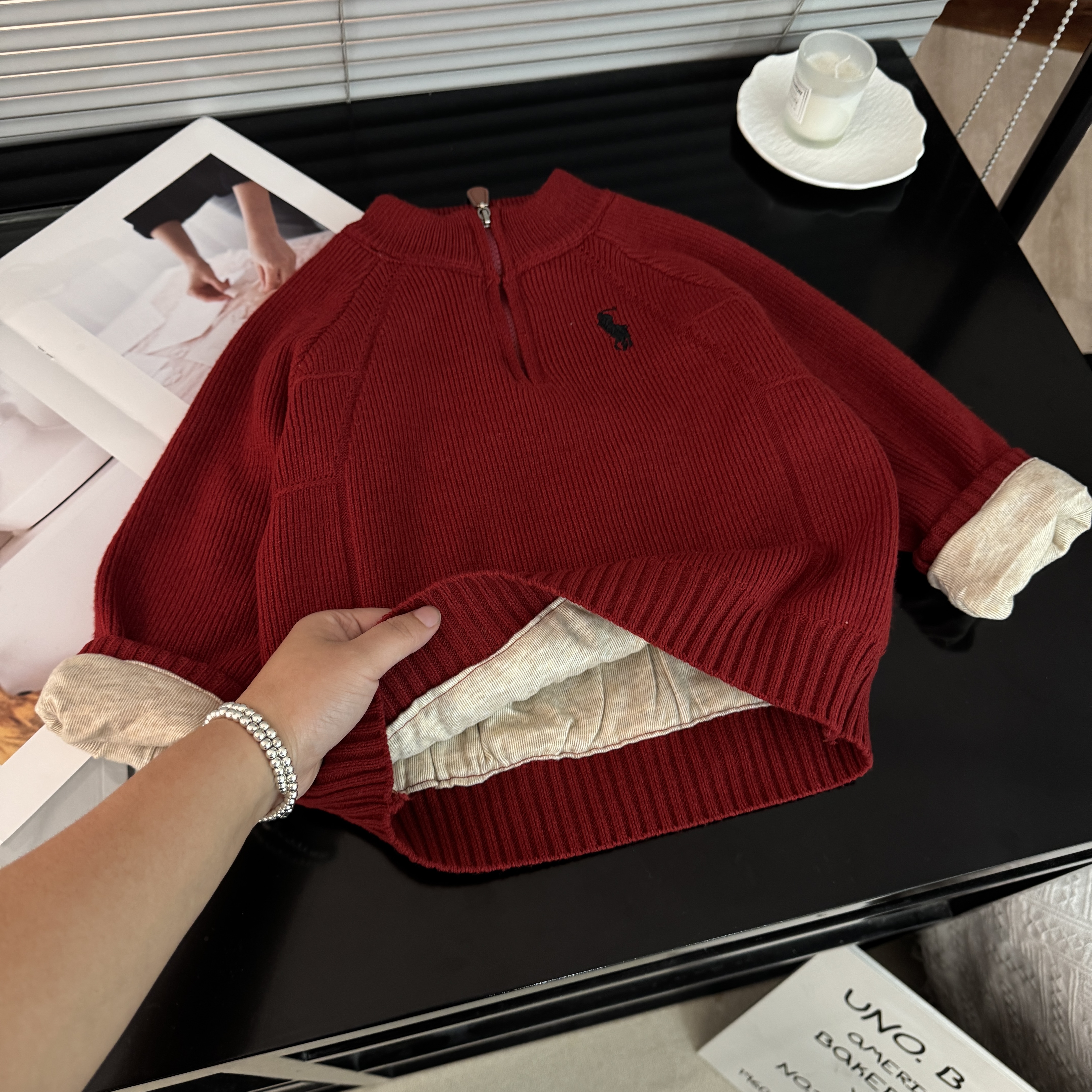 【小满】2025秋季新款时尚潮流刺绣款半拉链男女童亲子针织衫毛衣