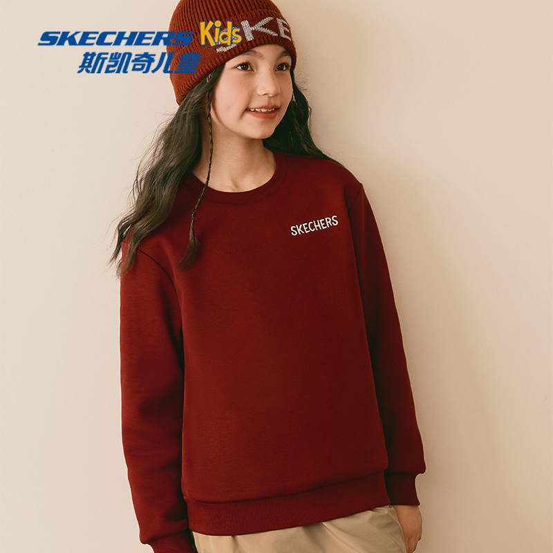 斯凯奇猫咪抱抱卫衣男女童舒适保暖百搭中性针织套头上衣L425K059