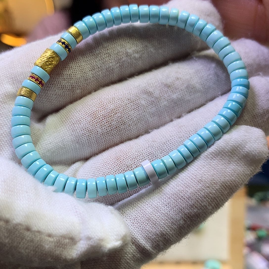 绿松石单圈18K金镶嵌