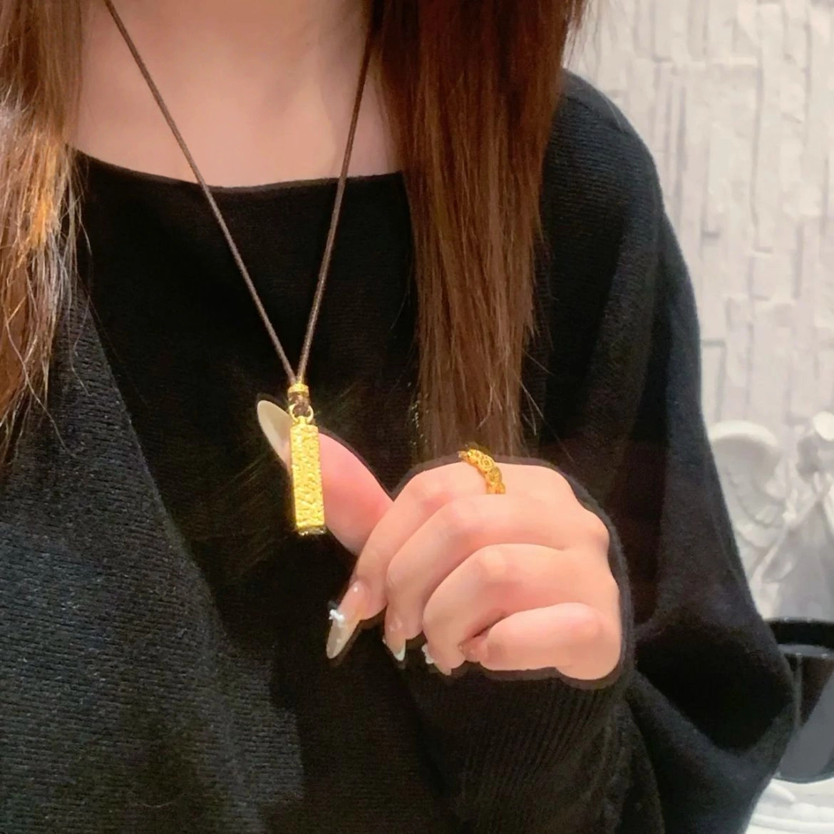 铜合金吊坠 HEMEI/赫美 爆闪碎冰冰八方来财小方砖项链吊坠镀K金