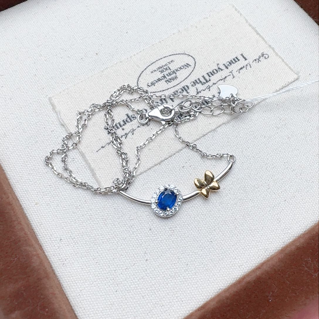 蓝宝石项链银S925镶嵌