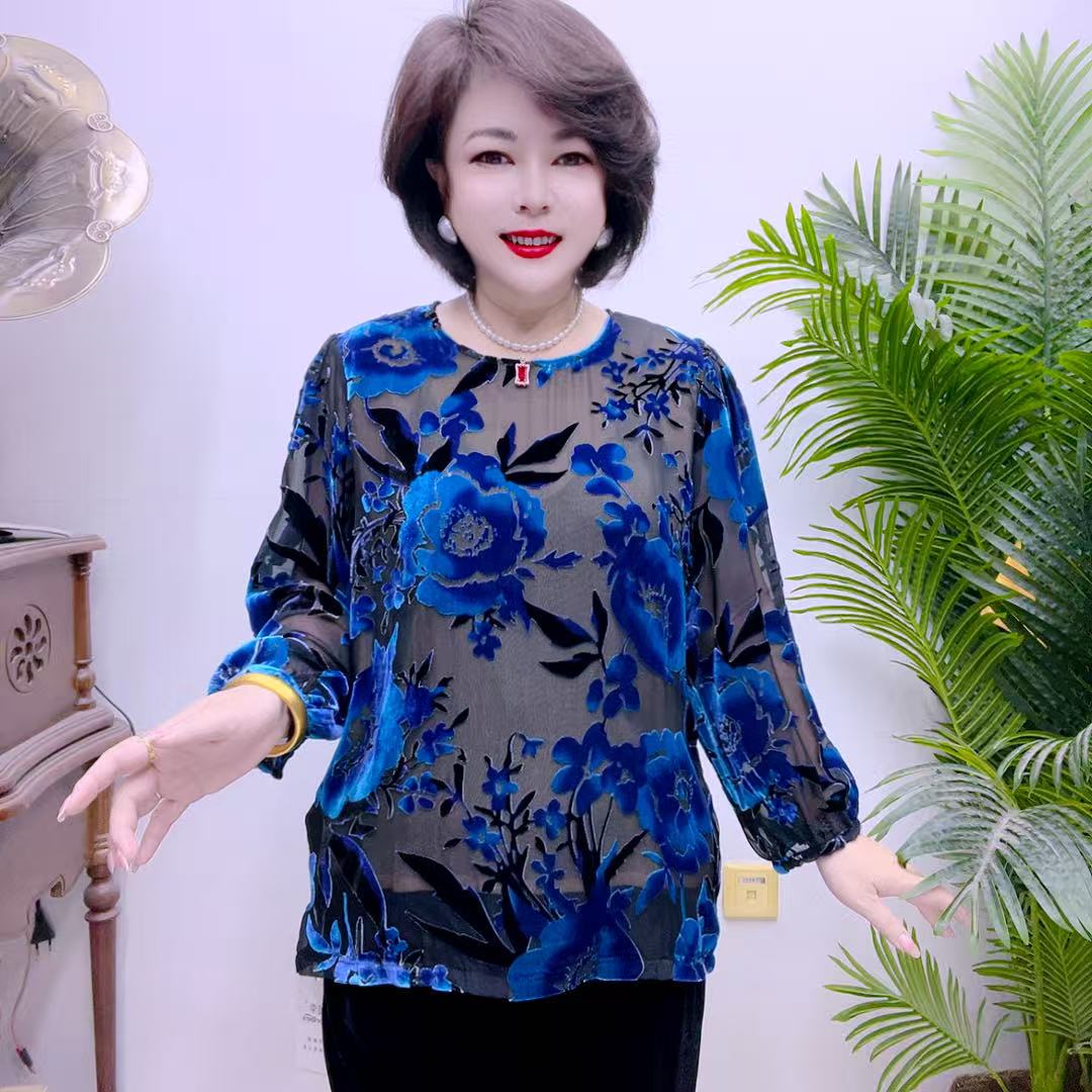 桑蚕丝植绒烧花高端上衣88AWN0081