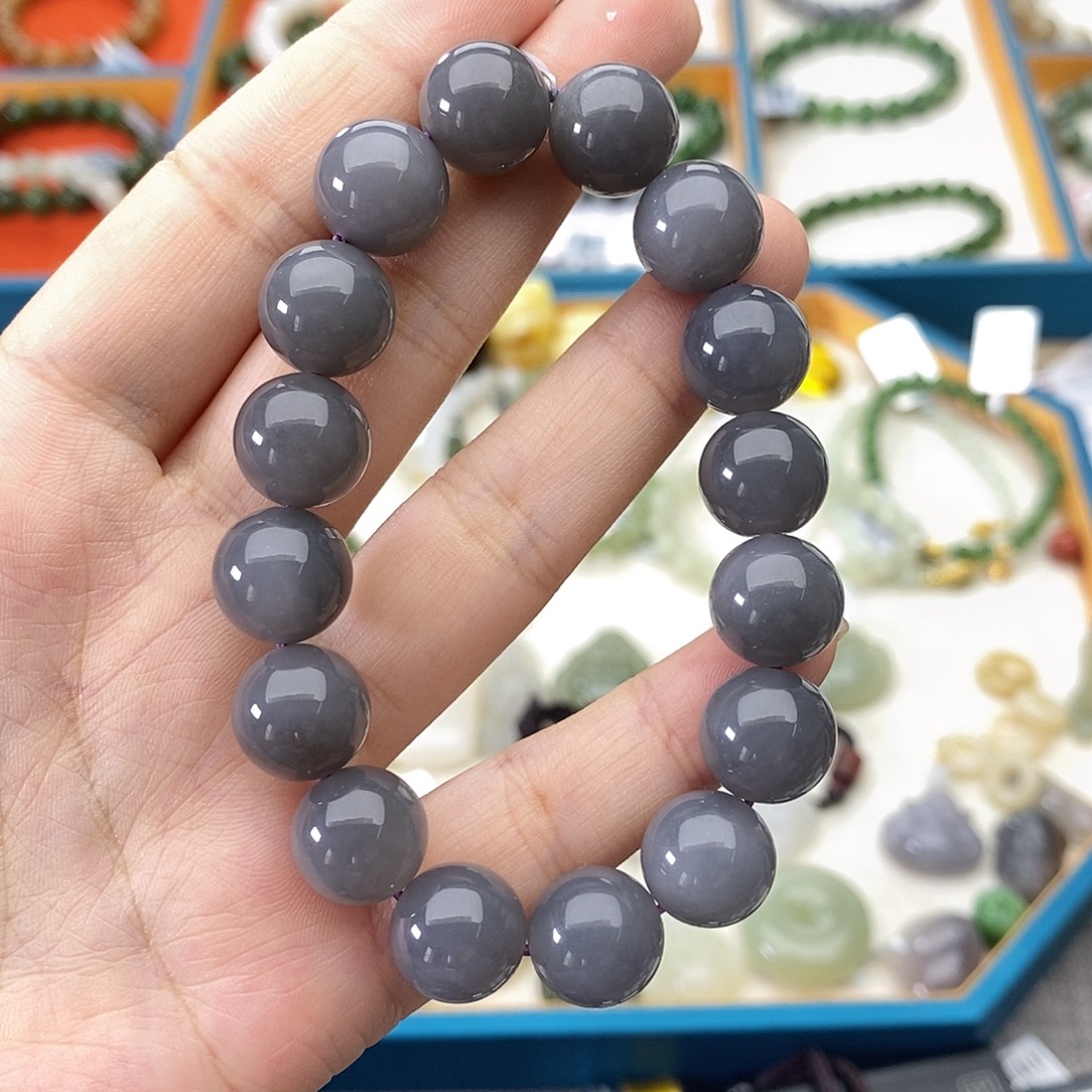 和田玉未镶嵌手链w22浓烟紫12mm