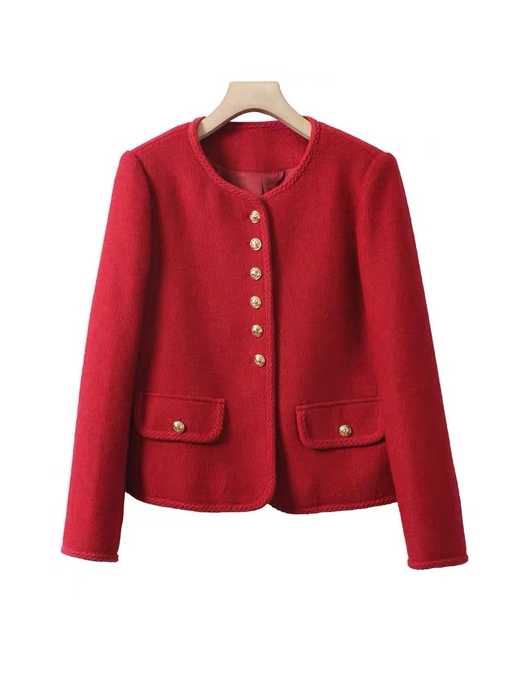 【JX2001红色羊毛大衣气质】时尚休闲大气25新款外套秋冬