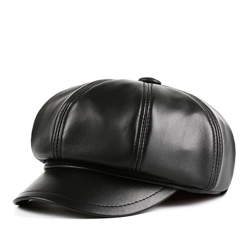 八角帽帽子女士保暖鸭舌帽真皮羊皮帽子柔软报童帽女生时尚帽子