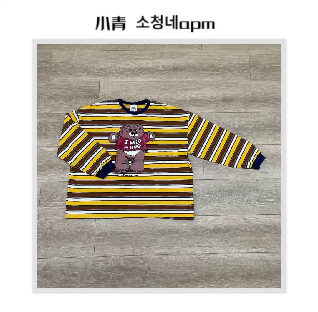 韩国东大门 公鸡/毛绒绒小熊条纹T恤