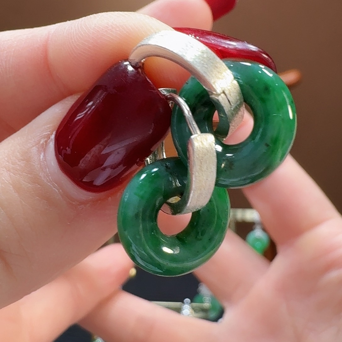 翡翠耳饰银S925镶嵌耳饰