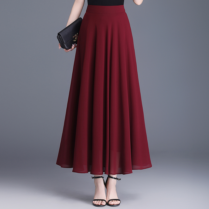 法式优雅长裙女2025夏新款高腰显瘦a字雪纺半身裙垂感百褶大摆裙