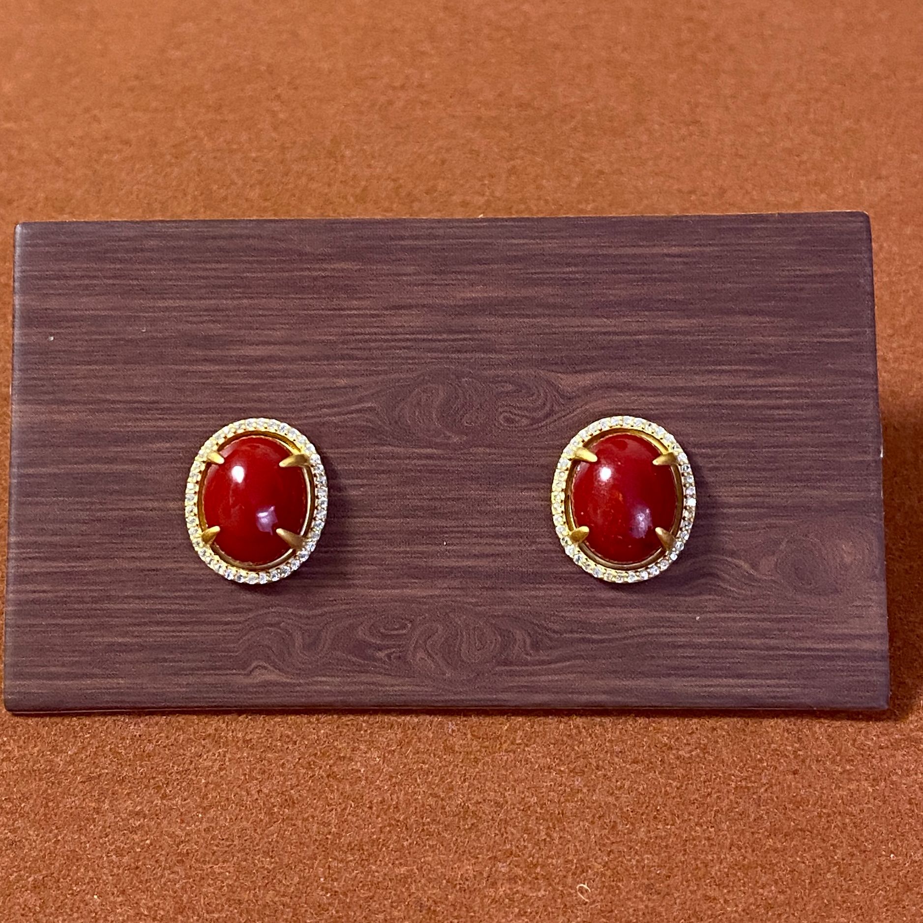 925银耳饰 H293 拉萨发货 纯银镀金 椭圆四爪耳钉 中等精美