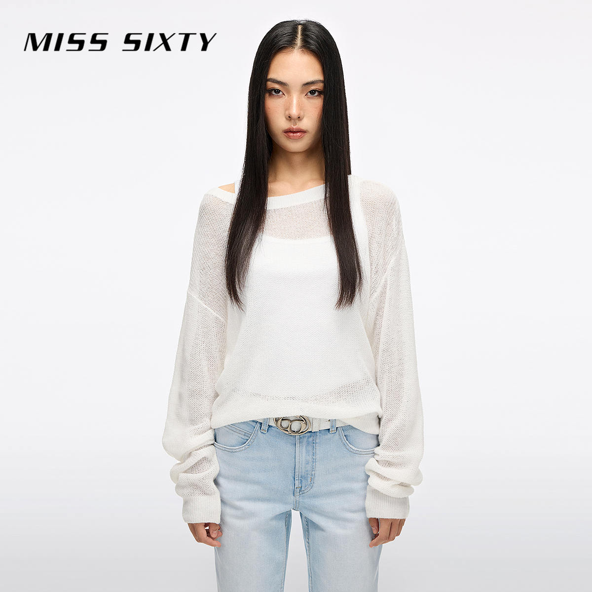 Miss Sixty2026春季新款针织衫女绵羊毛圆领简约叠穿两件套毛衣