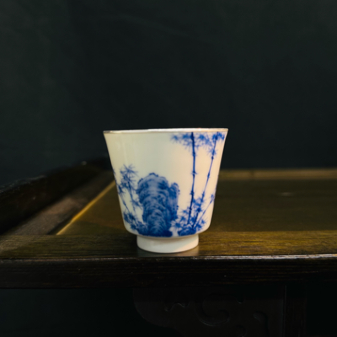 青花竹石松树直筒杯闻香杯主人杯容量55毫升