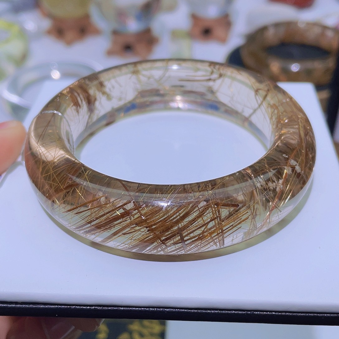 水晶手镯未镶嵌天然铜发晶手镯