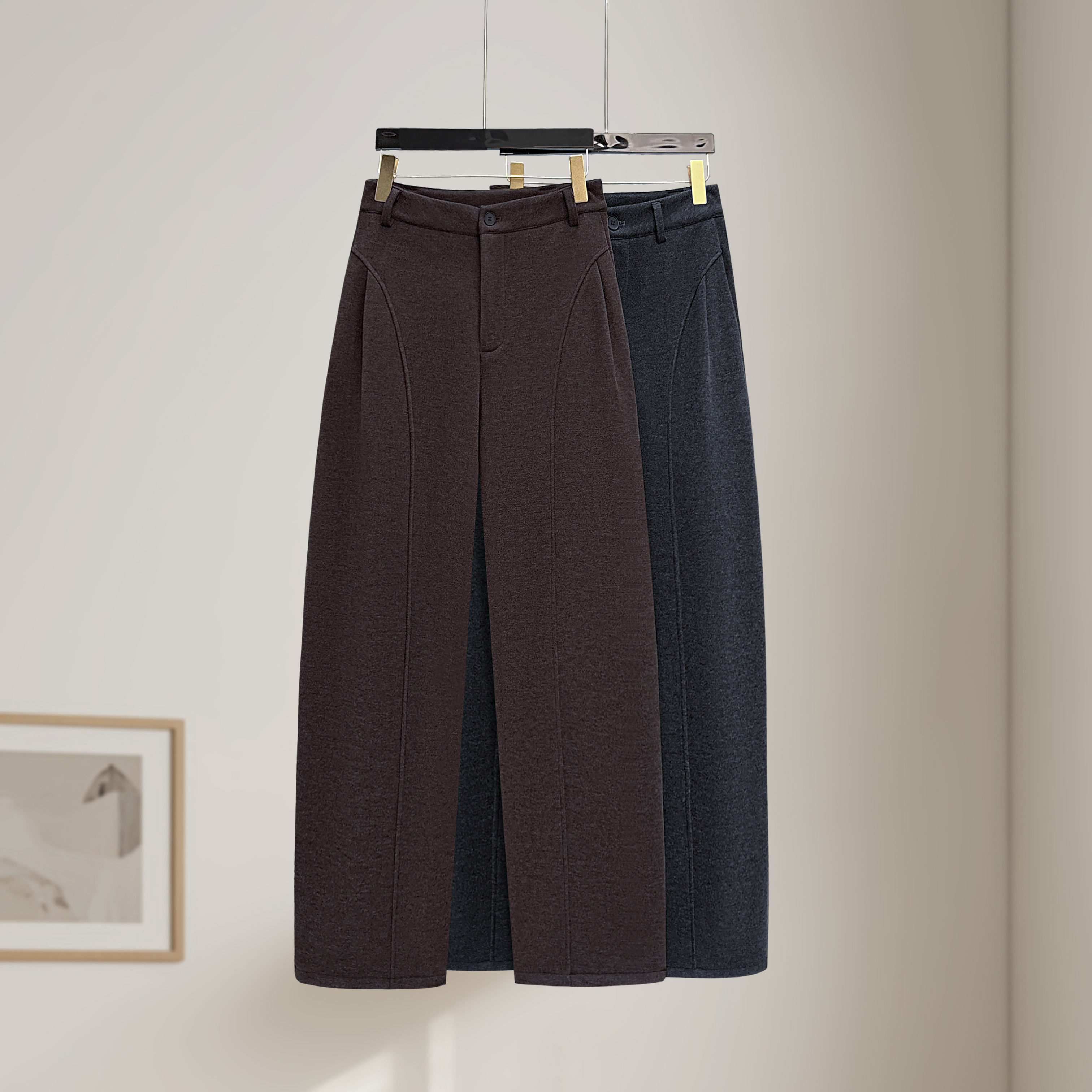 慵懒直筒 秋冬时尚休闲设计高腰弯刀羊毛垂感显瘦休闲裤YL-263401