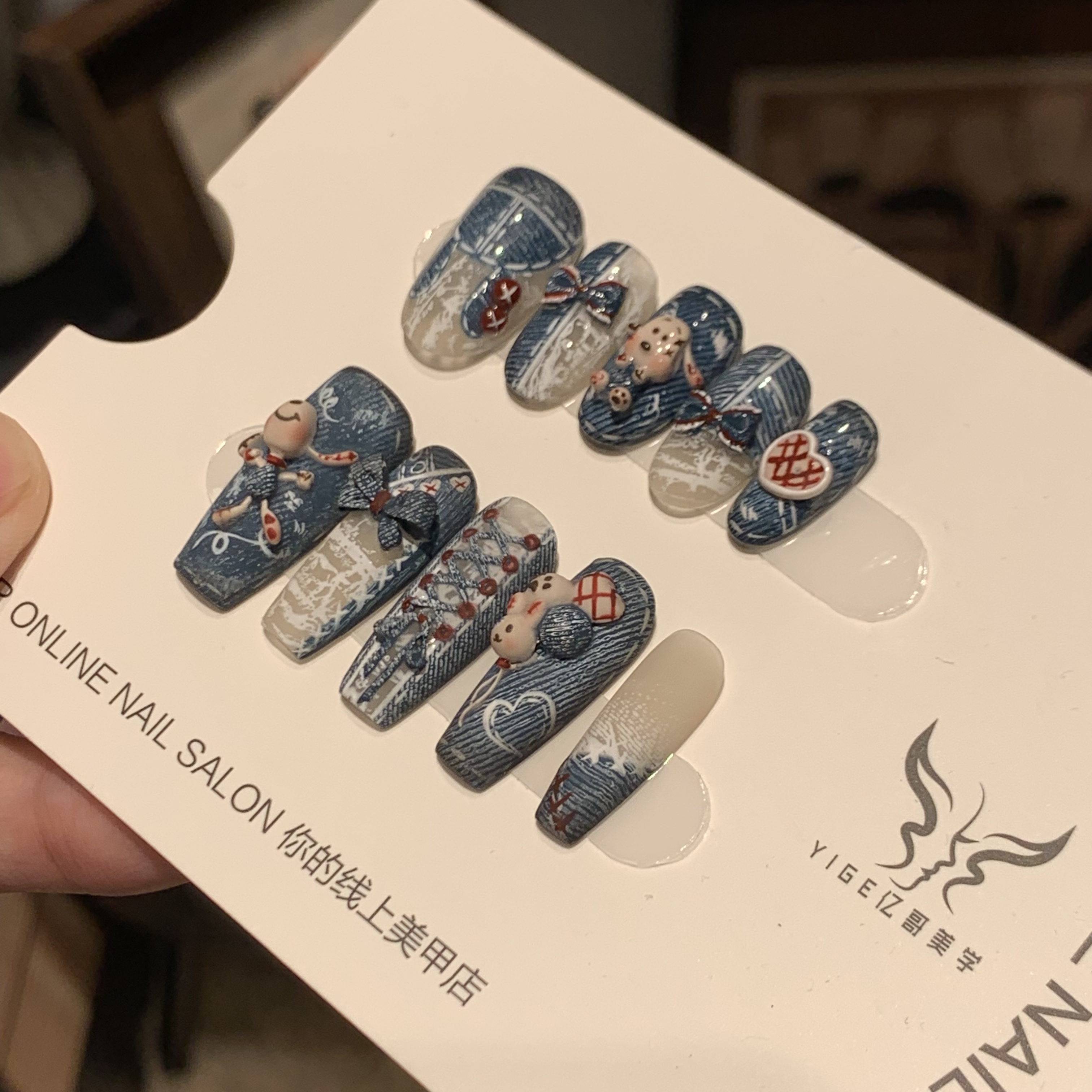 亿哥-【牛仔史努比】-设计师手绘重工款卡通雕花纯手工轻奢穿戴美甲