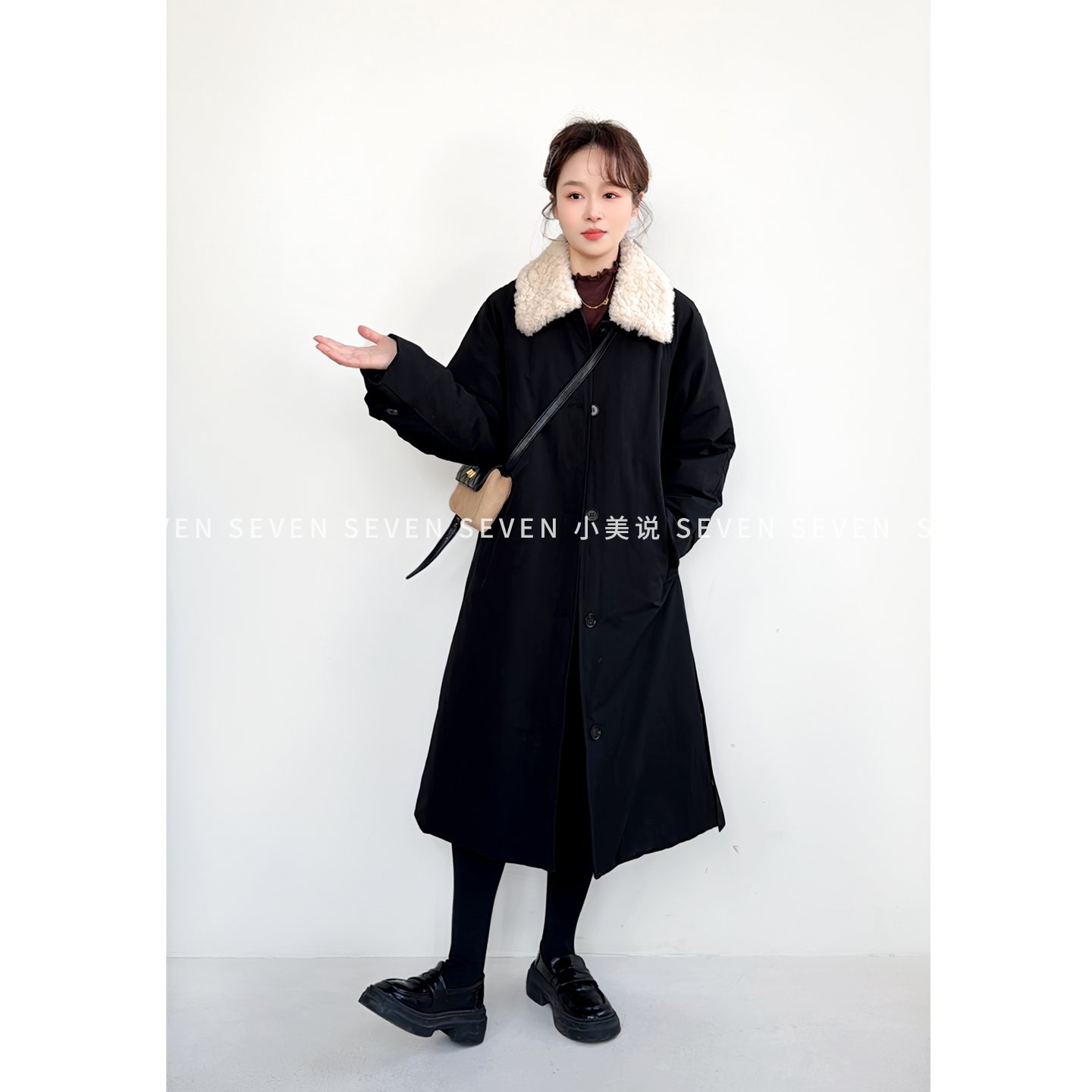 ⑦七七146小个子翻毛领90白鸭绒过膝中长款风衣派克羽绒服女小美说