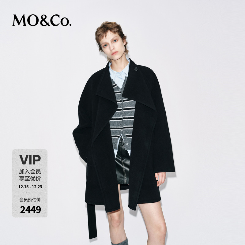 MOCO毛呢大衣2025冬新品绵羊毛骆驼绒桑蚕丝双面呢外套MBE4OVC041