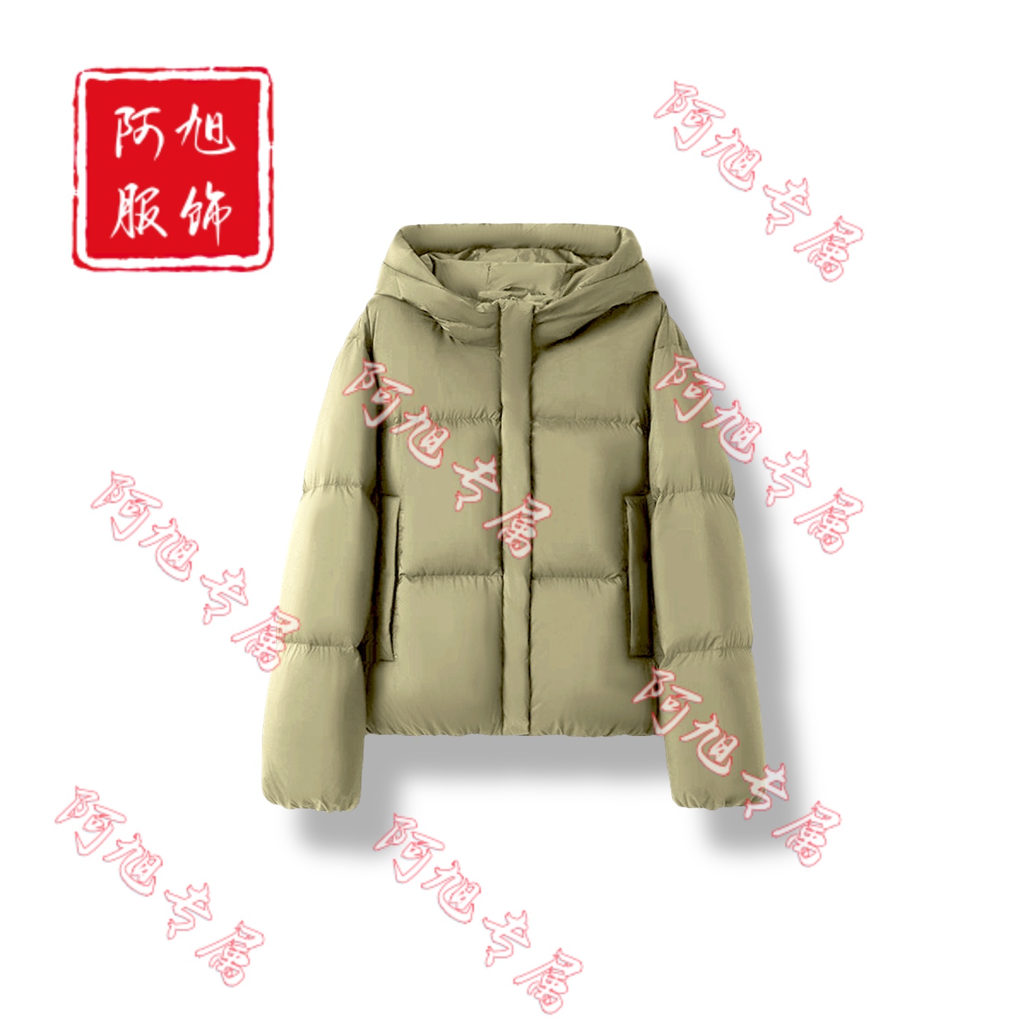 【减龄款】安心白鸭绒短款抹茶色连帽羽绒服-763（CSM-RD361）