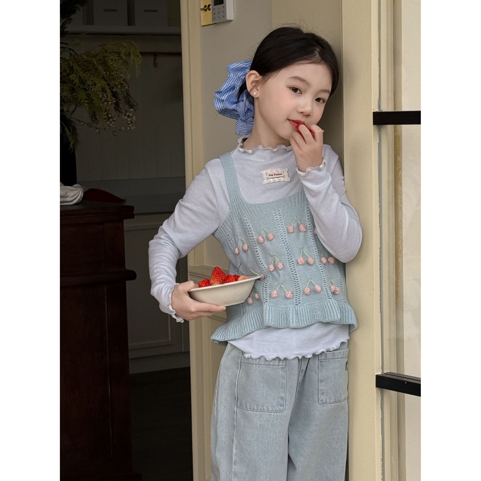 LJ-71596-女童背心2025春季新款针织衫上衣卡通背心洋气马甲