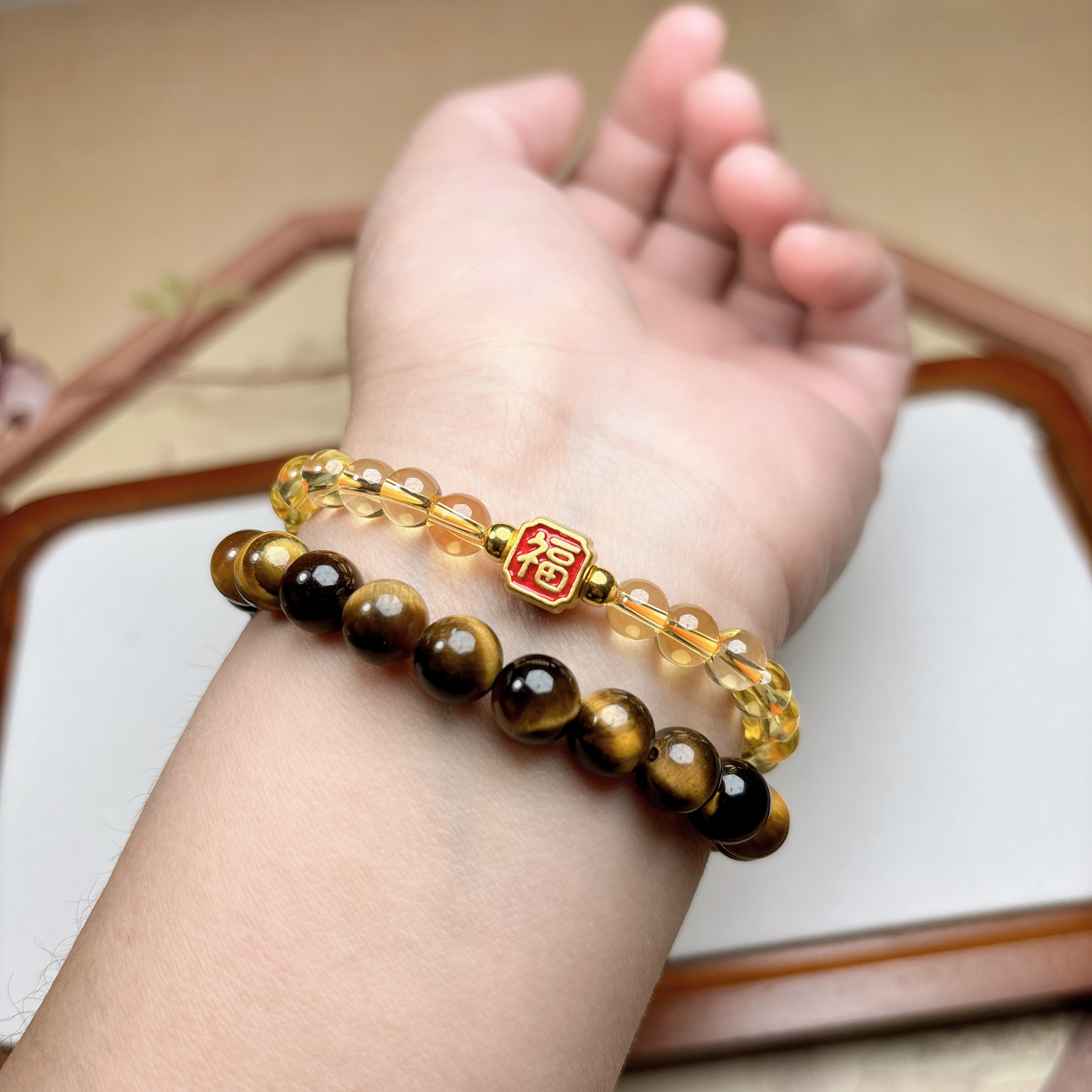虎眼石黄水晶设计款双圈手链情侣手串个性百搭款