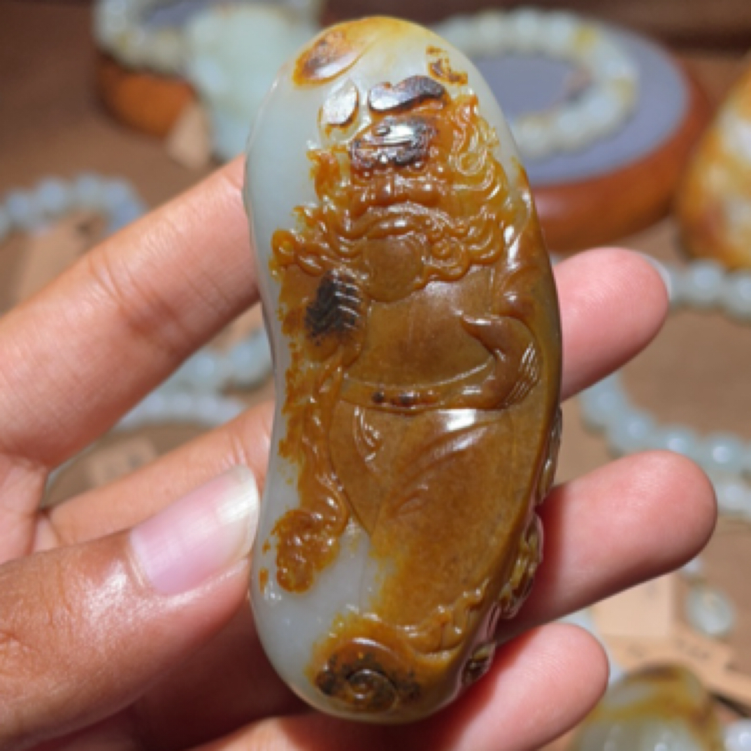 新疆和田玉黄沁钟馗 传承手把件