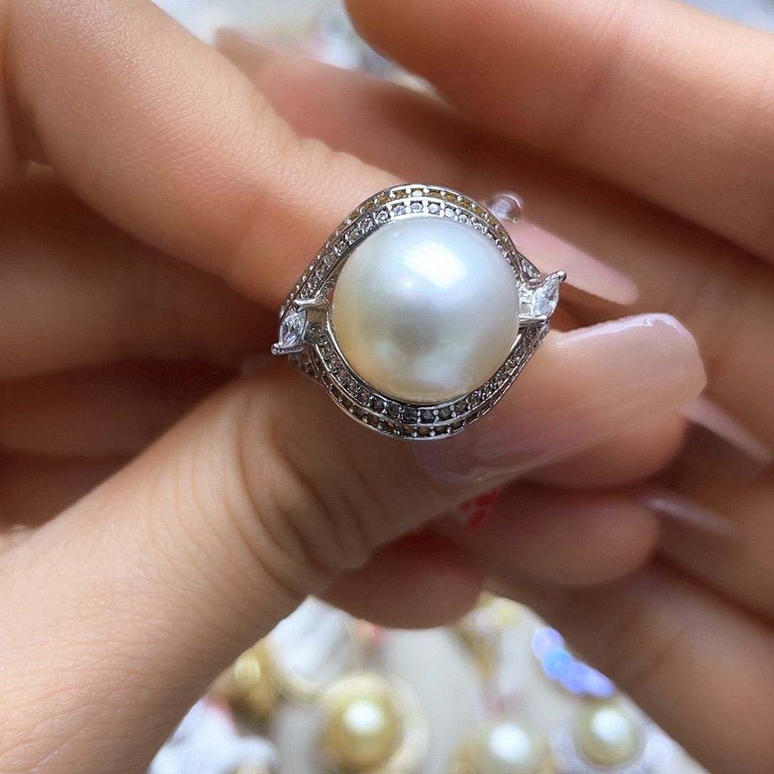 海水珍珠戒指银S925镶嵌
