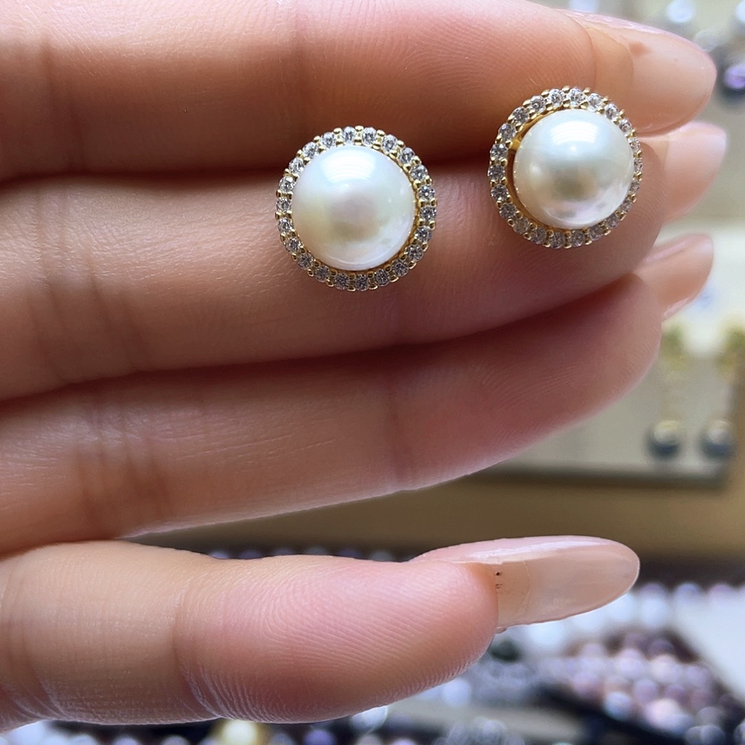 海水珍珠耳饰银S925镶嵌