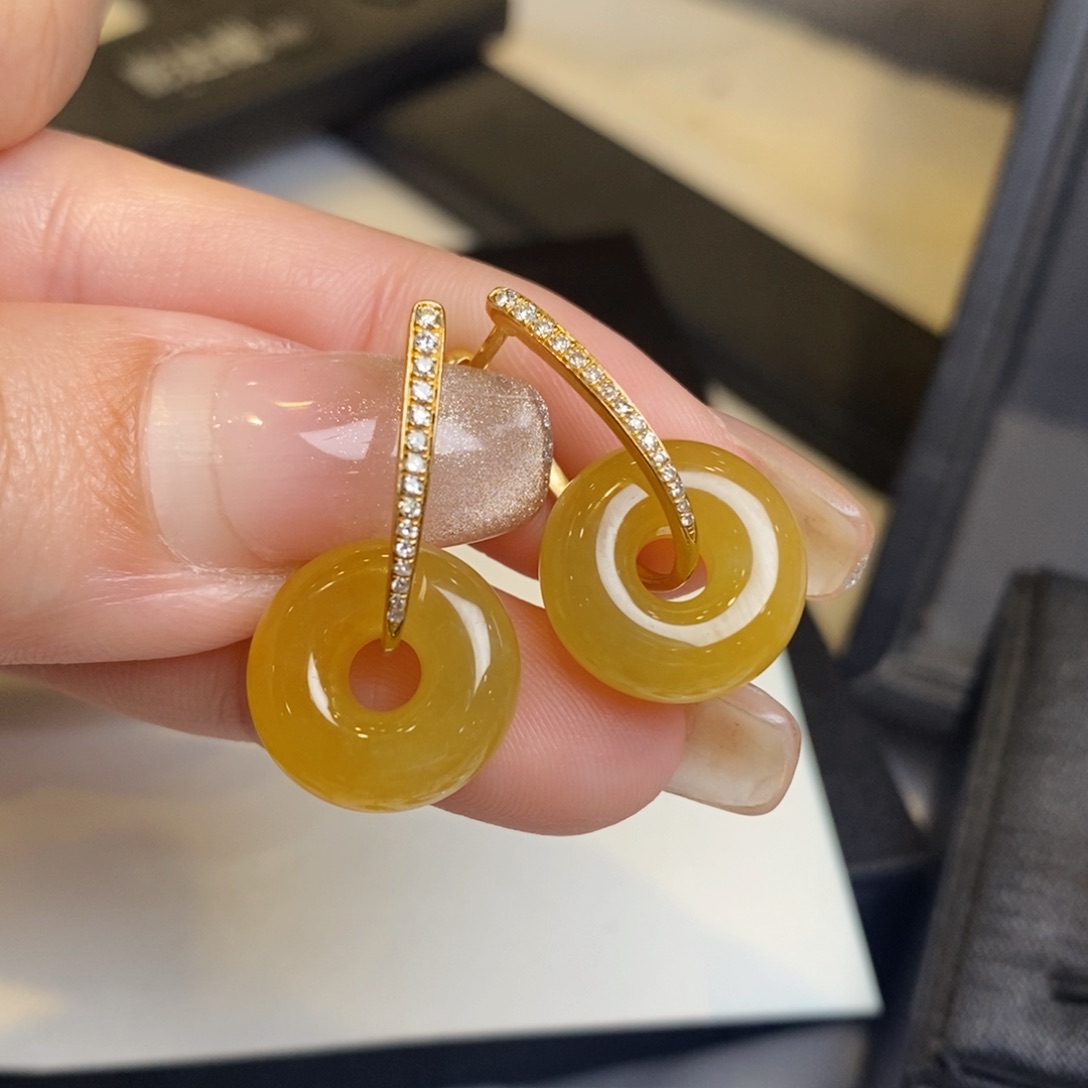 翡翠耳饰18K金镶嵌甜甜圈