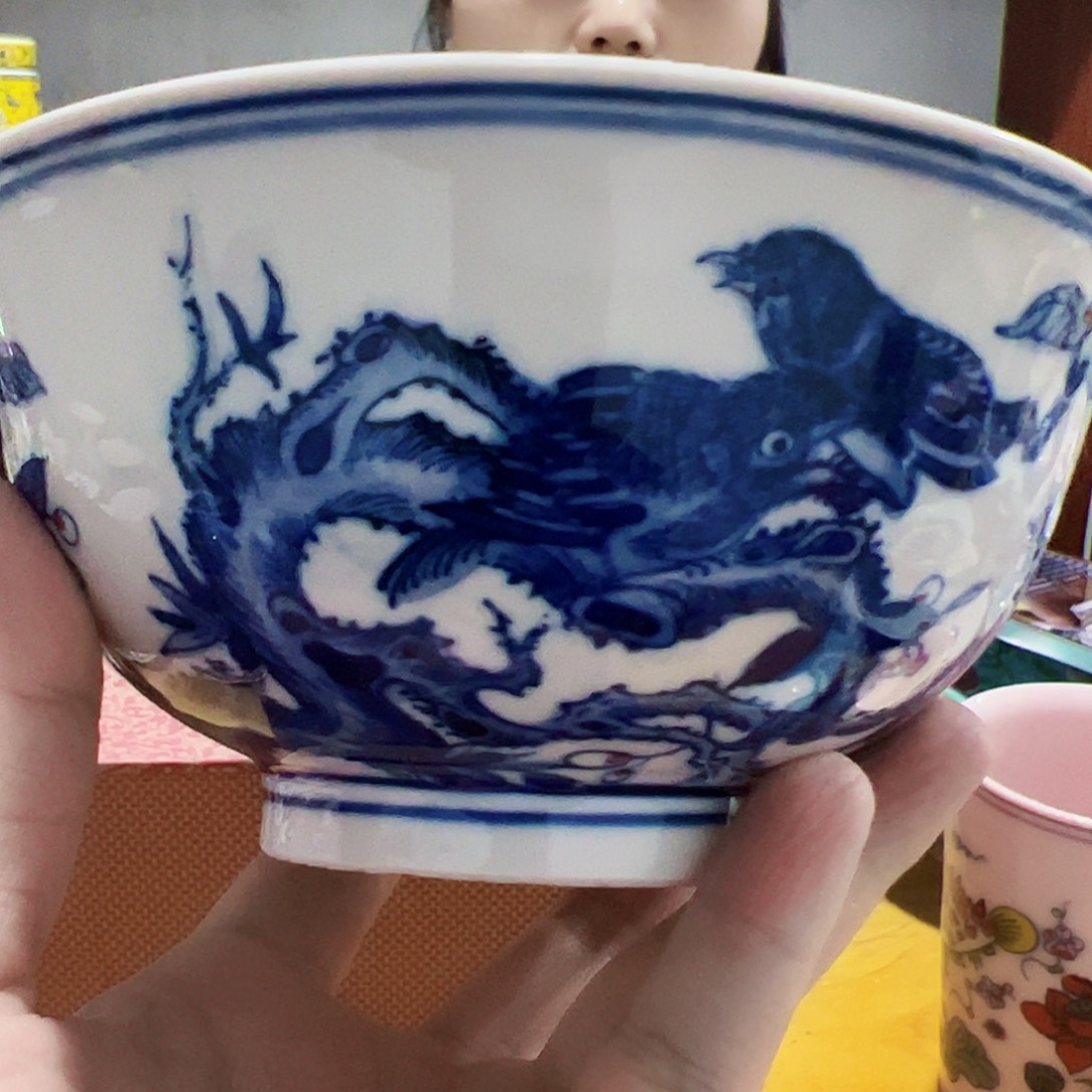摆件瓷景德镇红xixi花鸟6寸碗