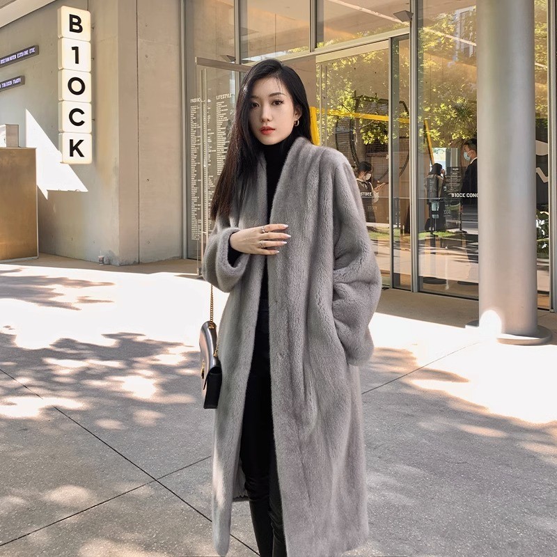 一件出门进口貂皮大衣女整貂阔版连帽中长款水貂皮草女海宁皮草