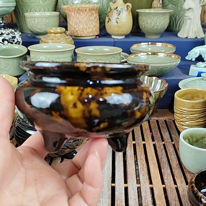 摆件玳瑁釉手工香炉微瑕体验介意勿拍