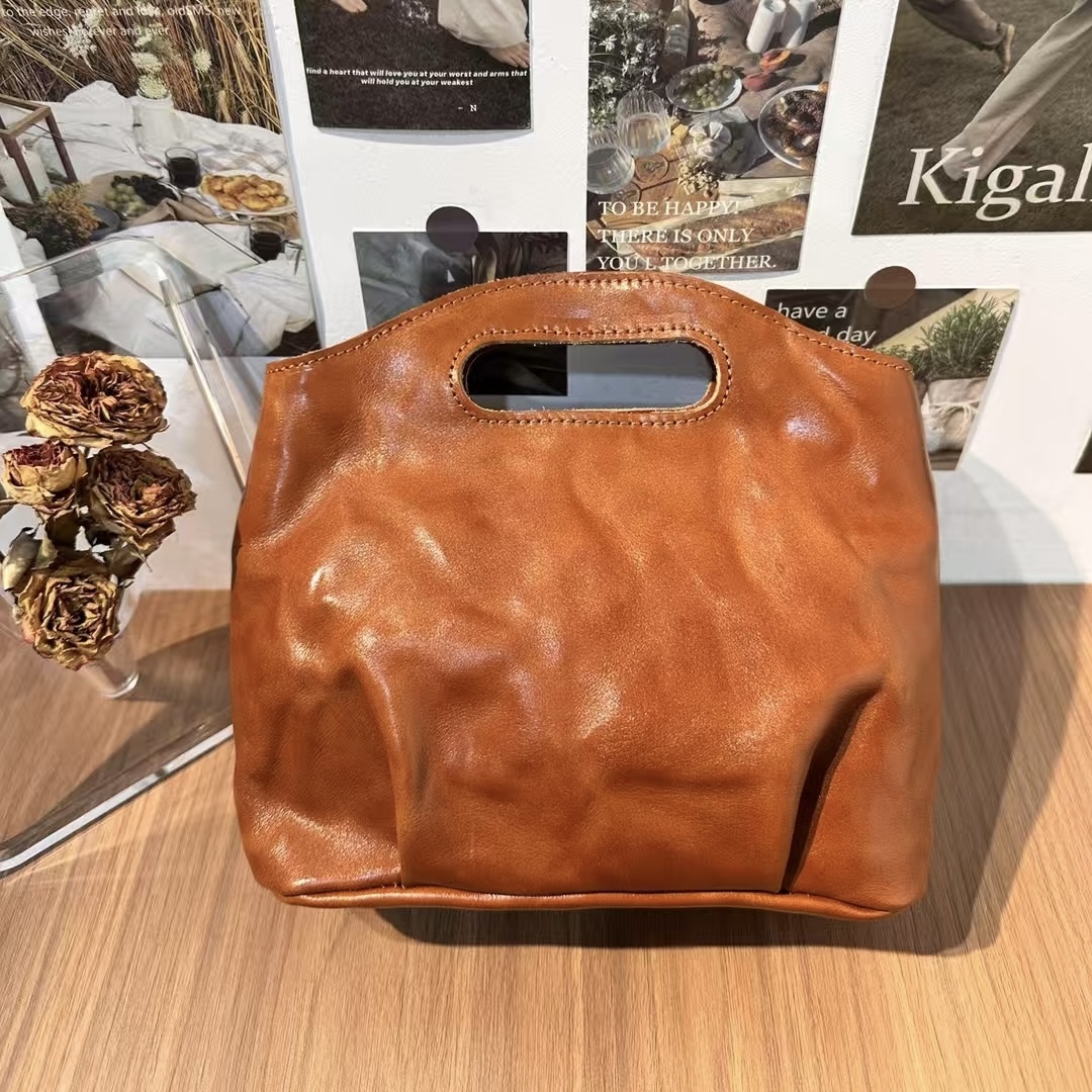 云朵包植鞣防盗纯色斜挎包卷毛手工皮具手拎包复古简约可单肩斜挎