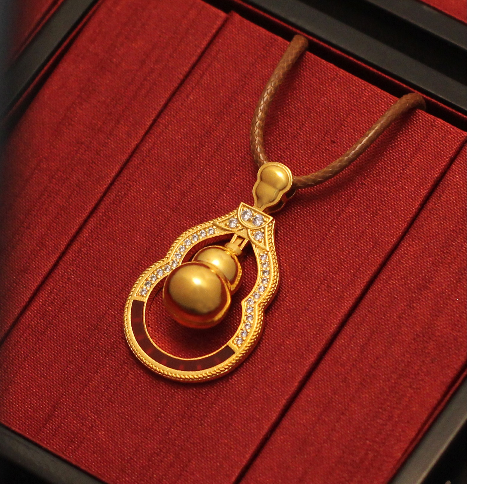 吊坠足银 时尚古法点钻镶嵌摇摆葫芦吊坠