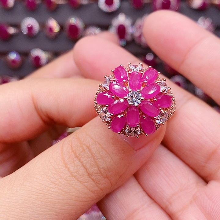 戒指银S925镶嵌红宝石