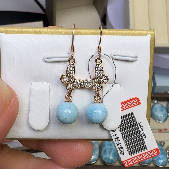 烟晶银S925镶嵌耳饰