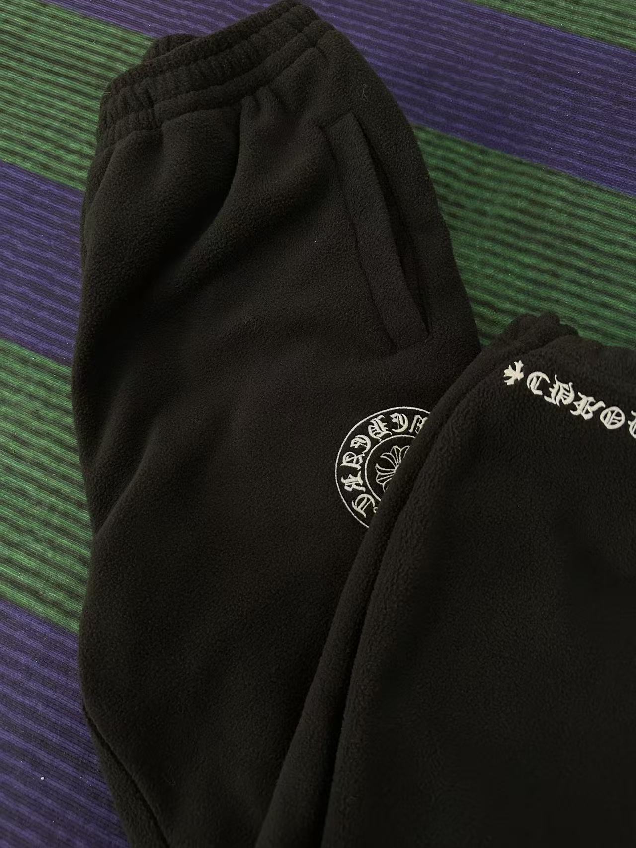 十字架摇粒绒刺绣长裤阔腿裤卫裤男女同款