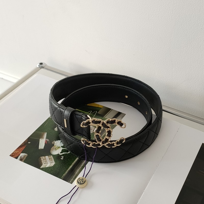 99新 Chanel/香奈儿 Azul-24V黑金牛皮皮穿链双C扣皮带/52913