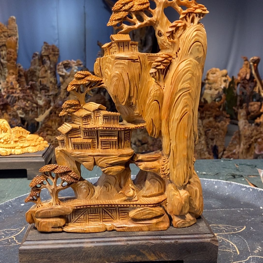 柏木（崖柏）崖柏精工意境山水