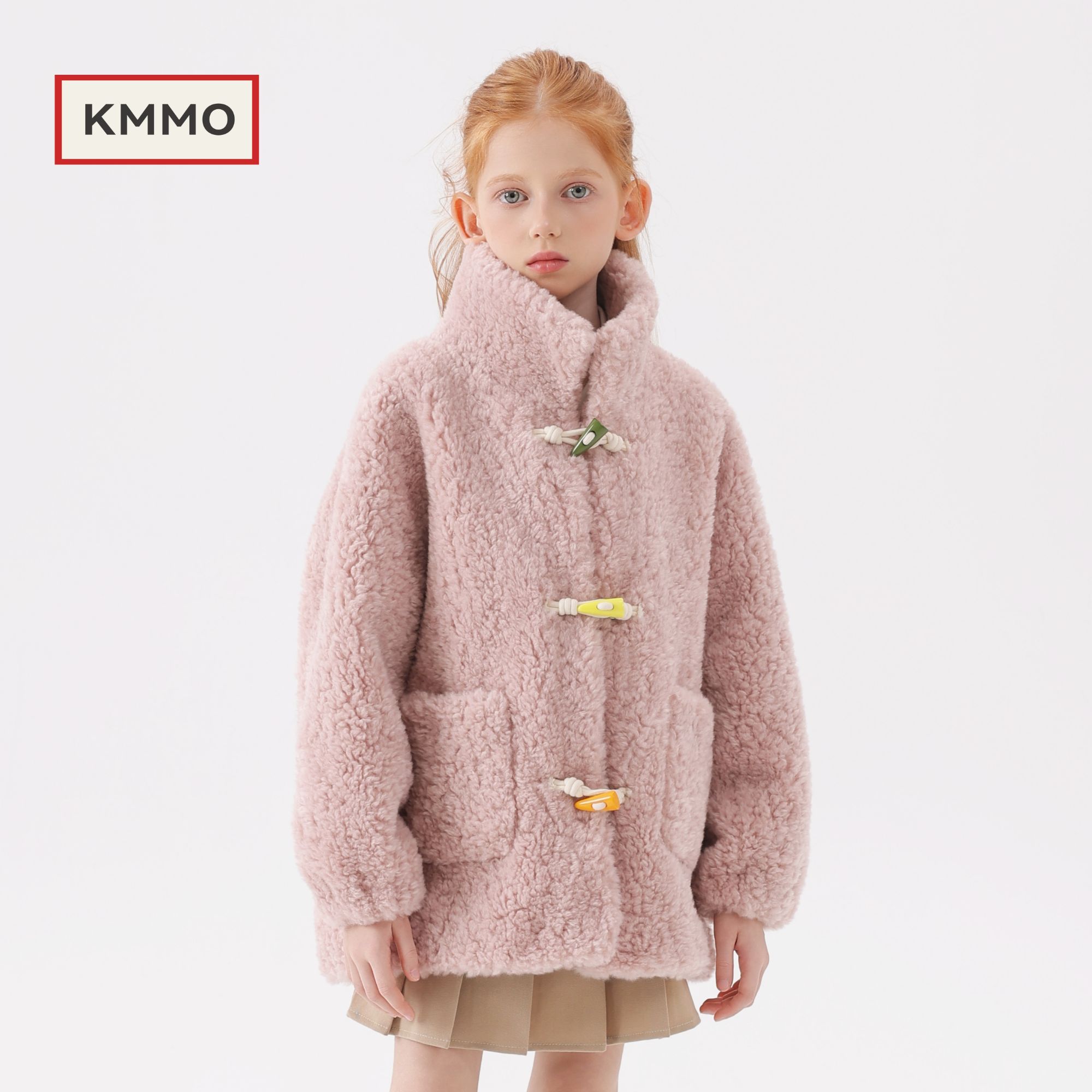 KMMO儿童童装外套2025冬季新款仿羊羔毛加厚宽松童装女童毛毛大衣